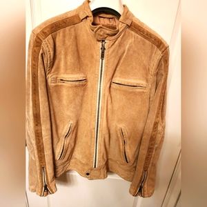 Camel suede mens motorcycle jacket